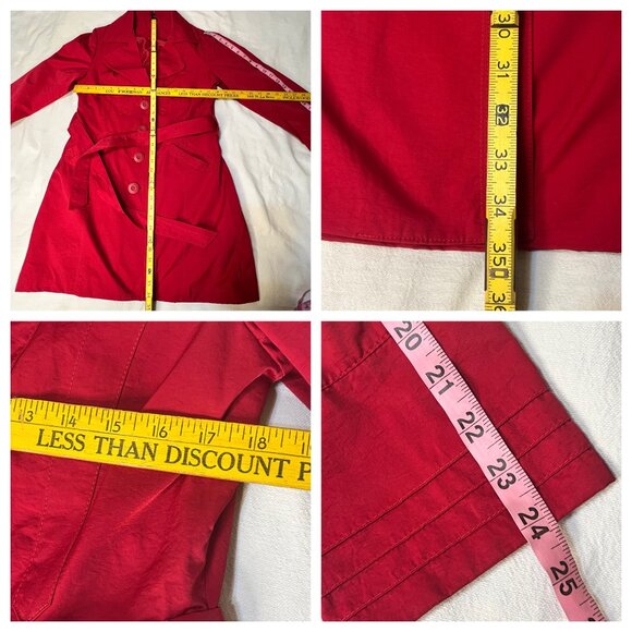 Ambition Red Trench Coat Medium Belted Double Breasted Fashion Chic Raincoat - Picture 10 of 16